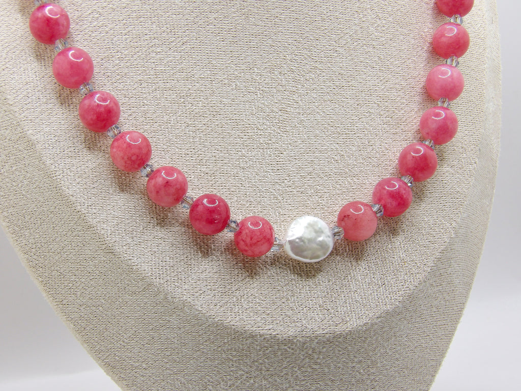 SELENE Necklace | Pink Jade Gem Beads & Pearl