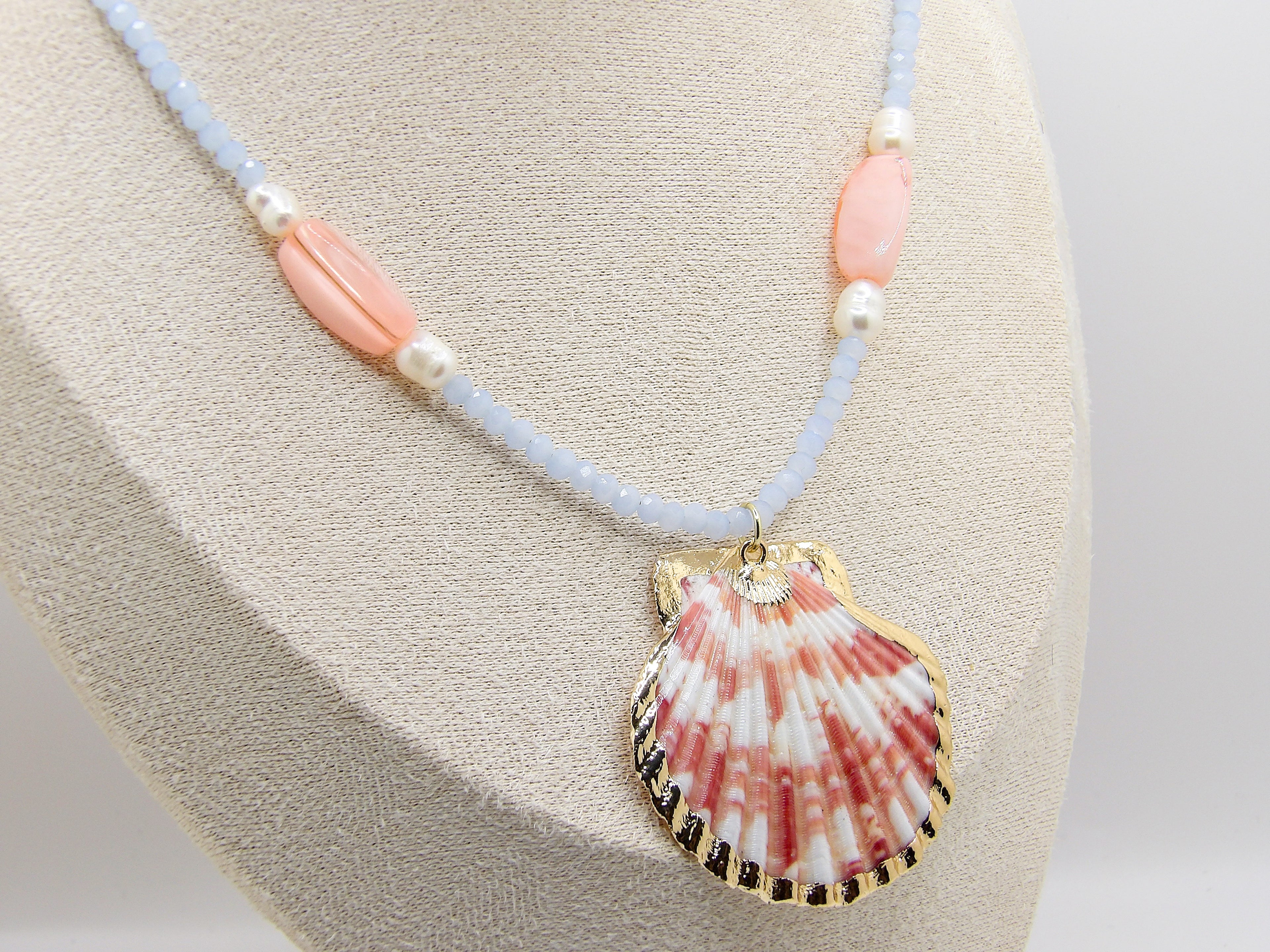 NERIDA Necklace | Blue Crystal Beads & Shell Pendant
