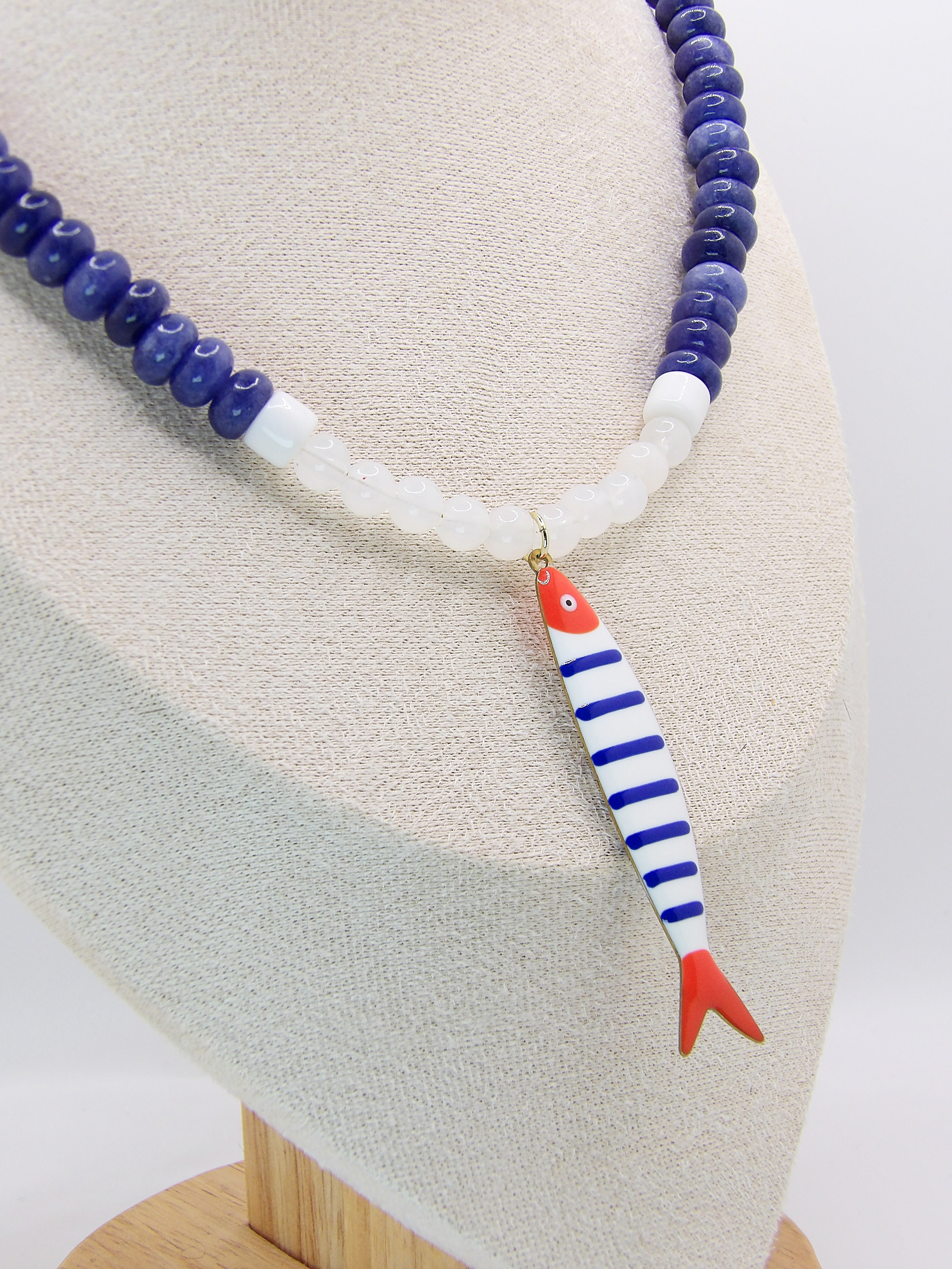 OCEAN MUSE Necklace | Blue Candy Beads, Fish Pendant & Toggle Clasp