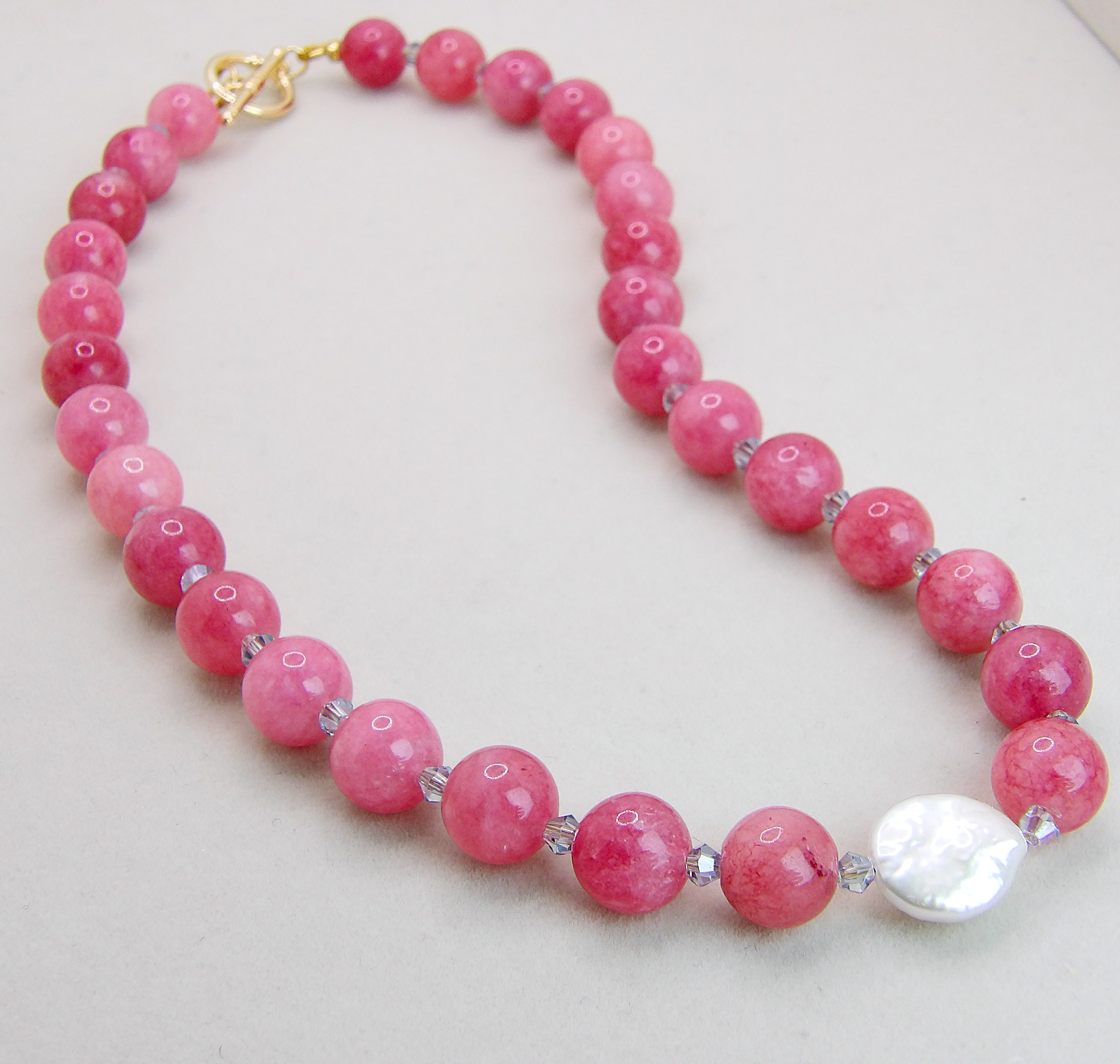 SELENE Necklace | Pink Jade Gem Beads & Pearl
