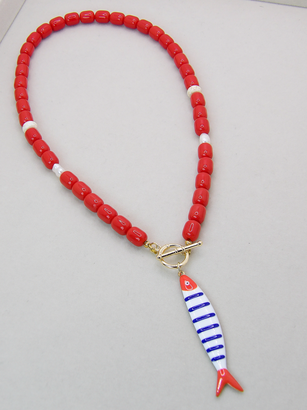 OCEAN MUSE Necklace | Red Beads, Fish Pendant & Toggle clasp