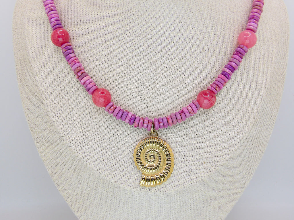 Gypsy Seas Necklace | Pink Jade & Ammonite Pendant