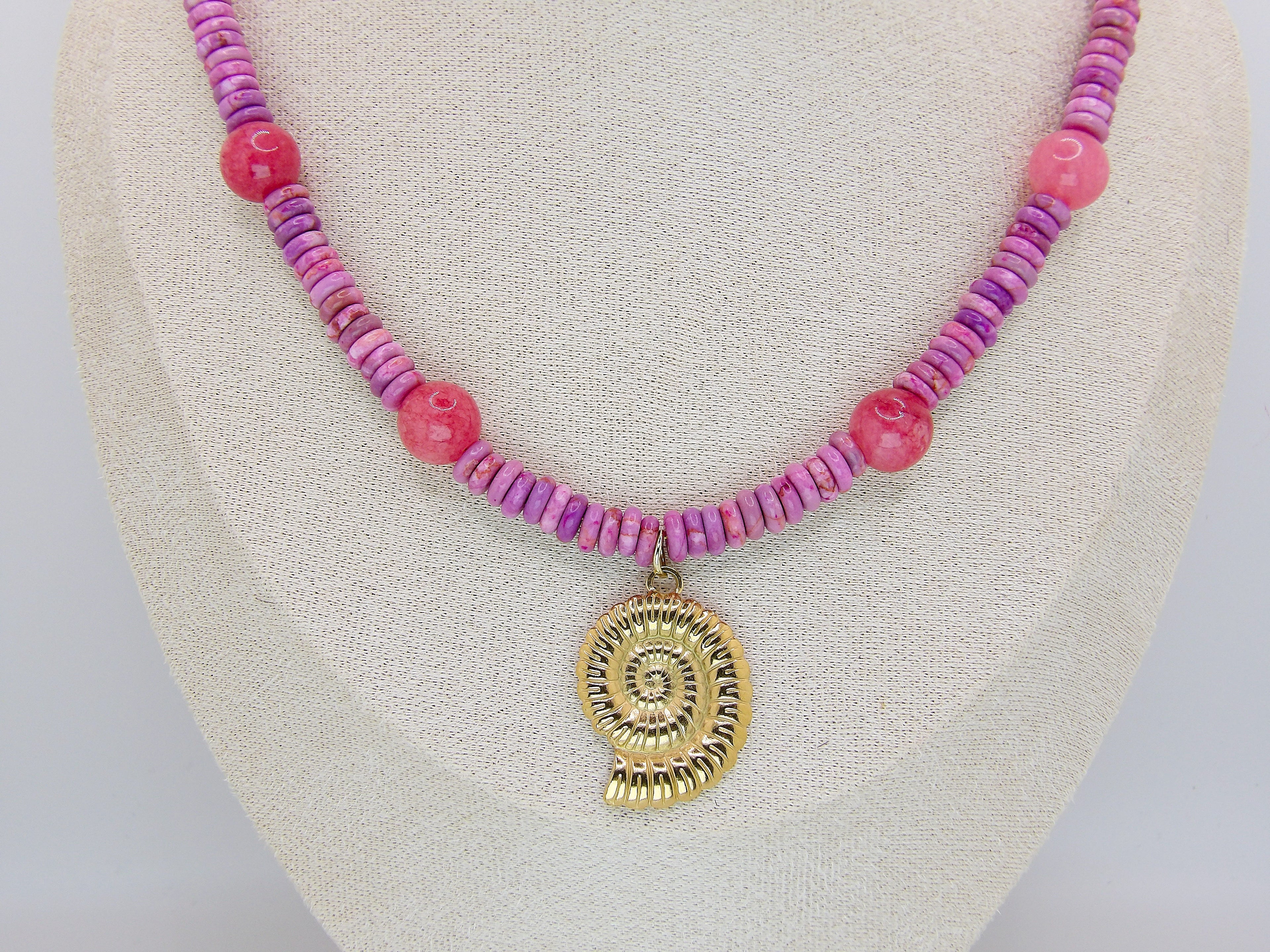 Gypsy Seas Necklace | Pink Jade & Ammonite Pendant