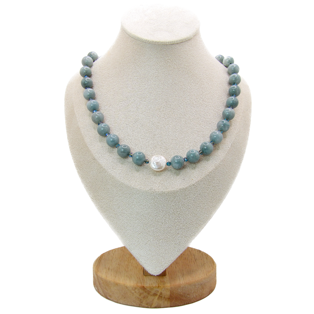 SELENE Necklace | Burmese Jade Beads & Pearl