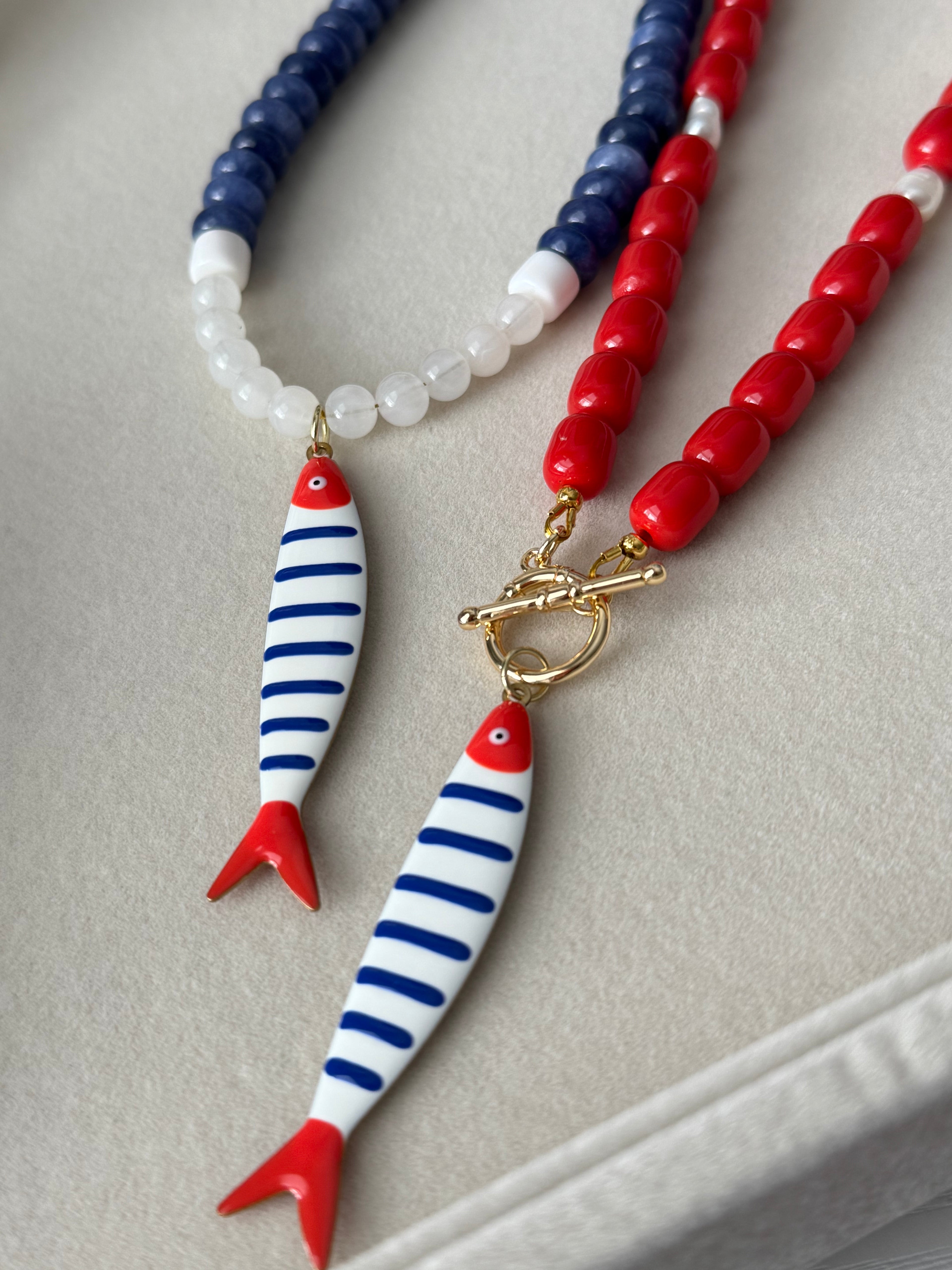 OCEAN MUSE Necklace | Blue Candy Beads, Fish Pendant & Toggle Clasp