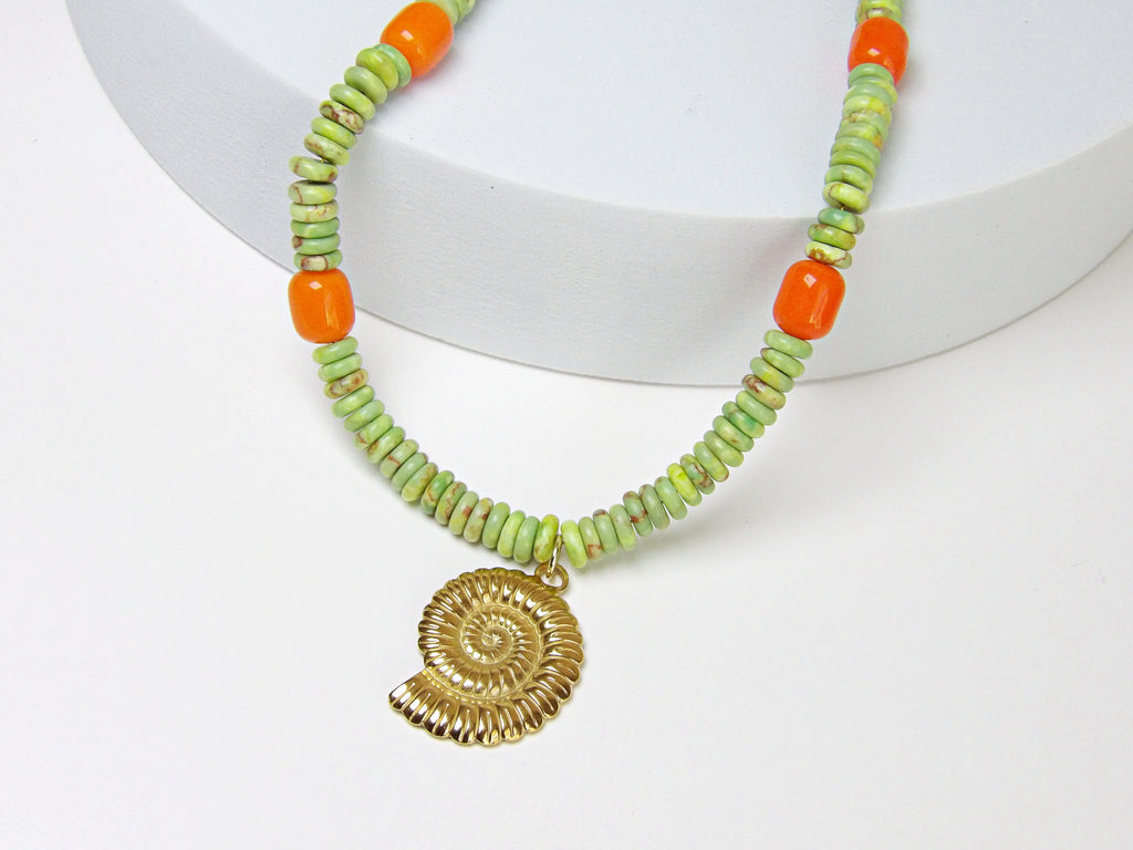 Gypsy Seas Necklace | Green & Orange Jade