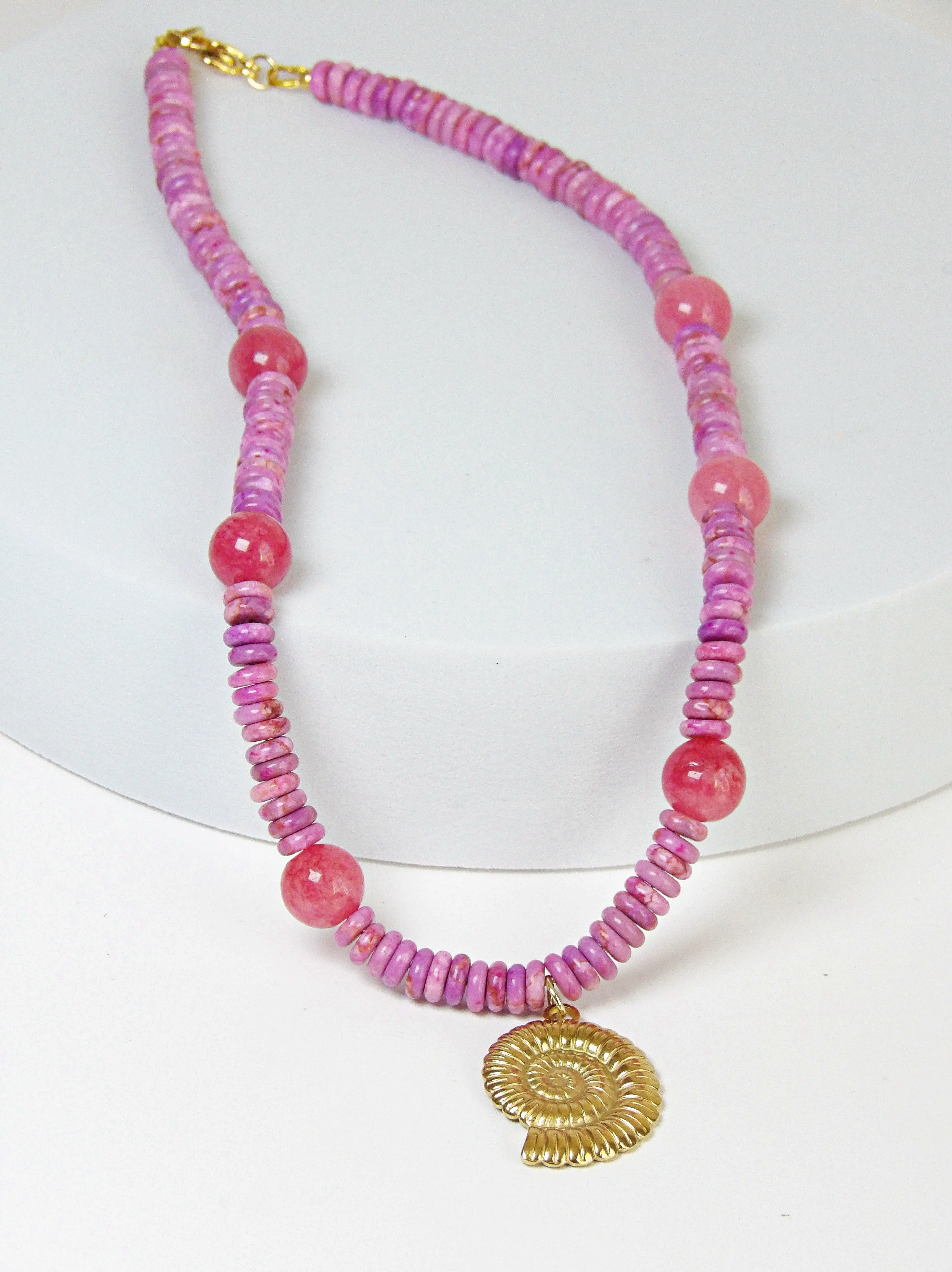 Gypsy Seas Necklace | Pink Jade & Ammonite Pendant