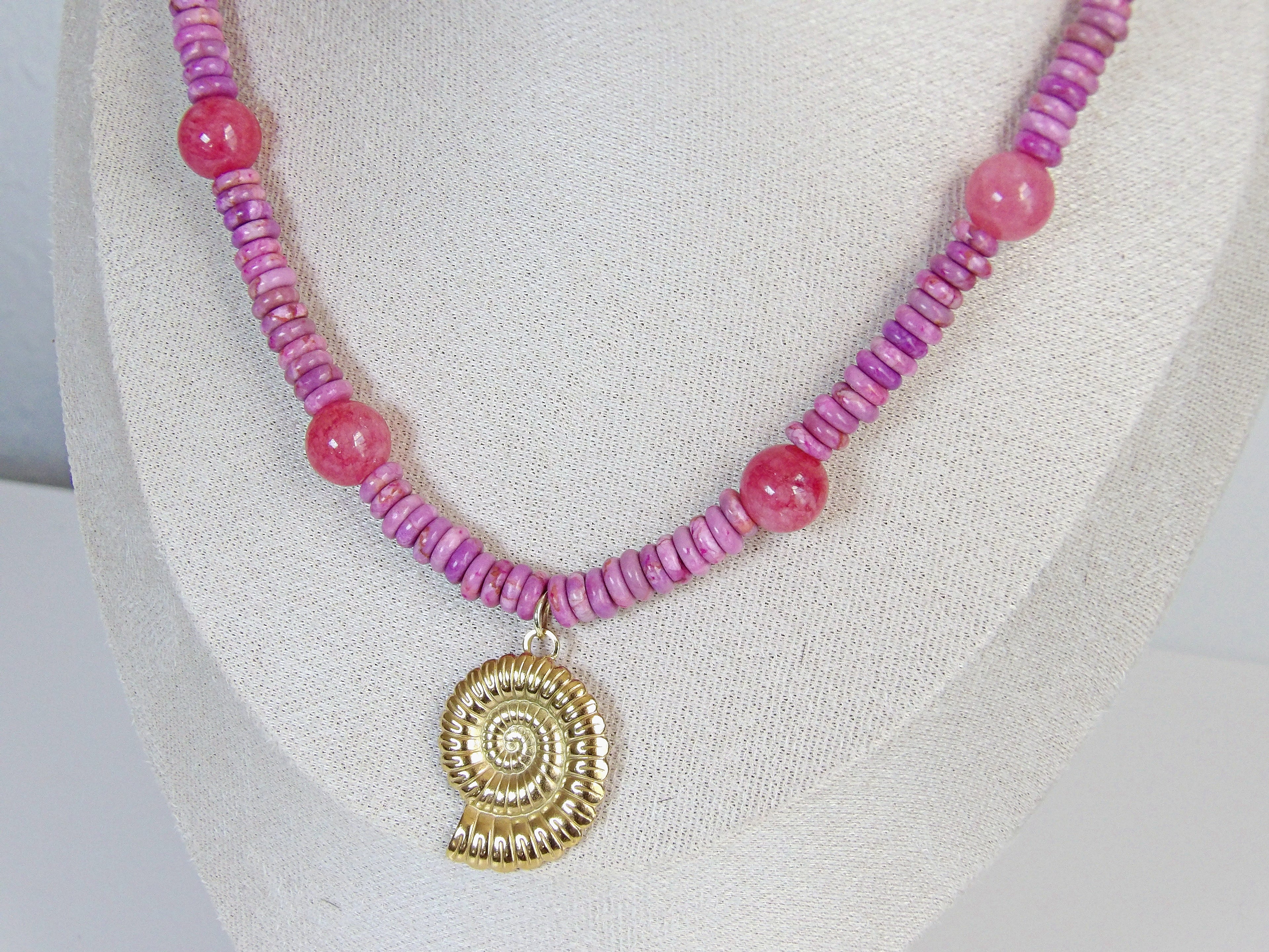 Gypsy Seas Necklace | Pink Jade & Ammonite Pendant