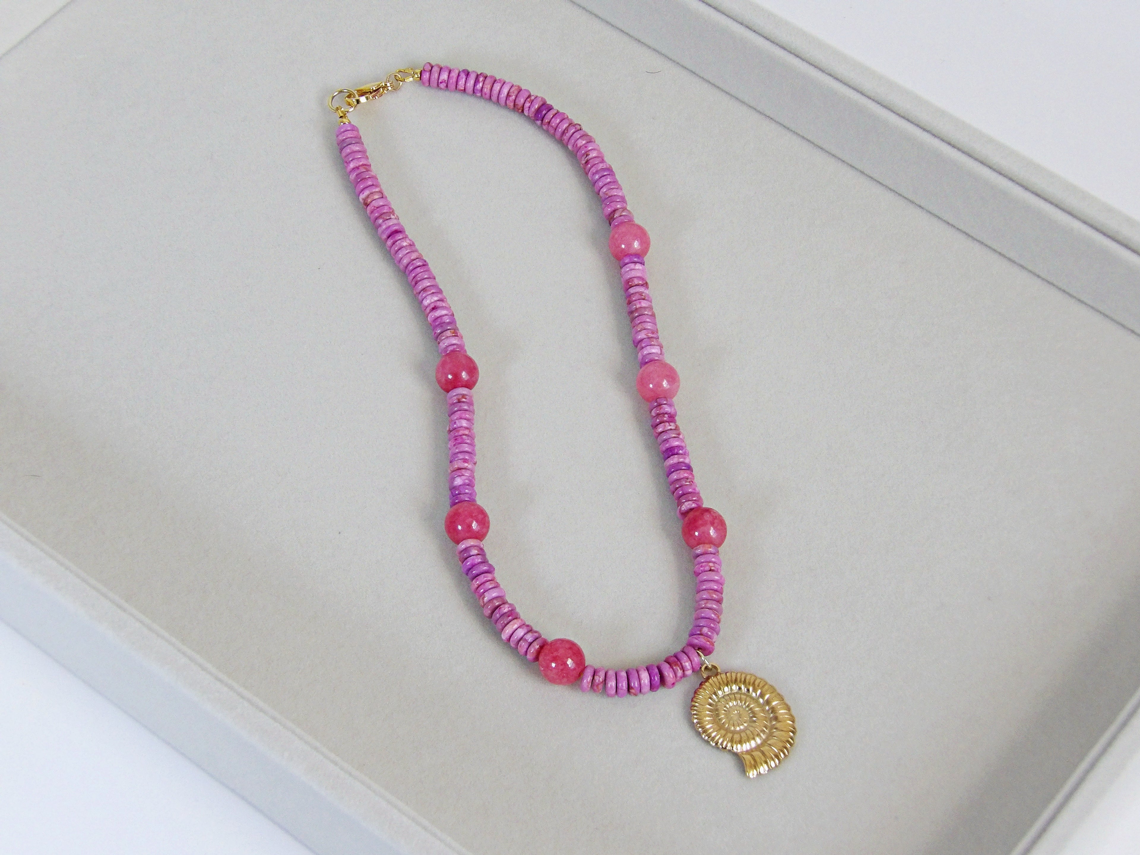 Gypsy Seas Necklace | Pink Jade & Ammonite Pendant
