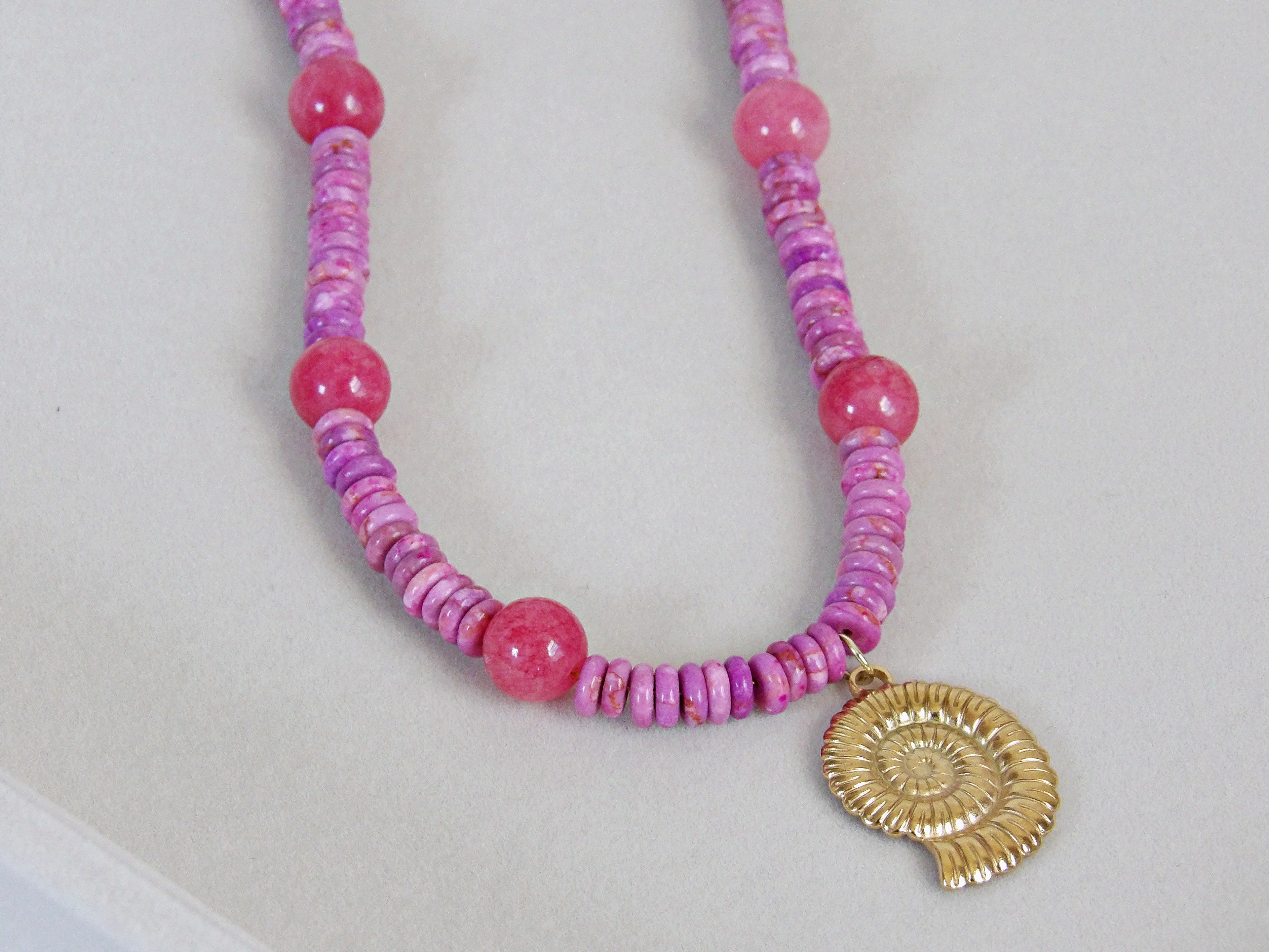Gypsy Seas Necklace | Pink Jade & Ammonite Pendant