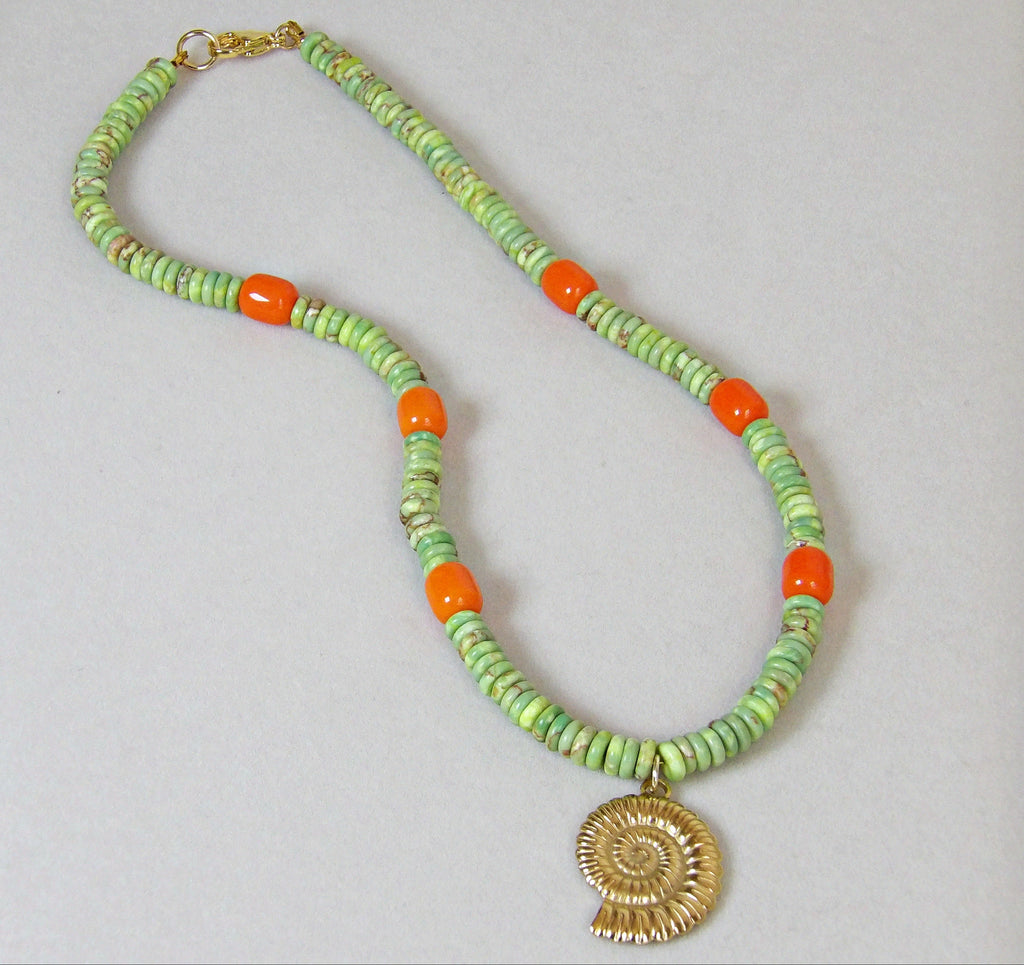 Gypsy Seas Necklace | Green & Orange Jade