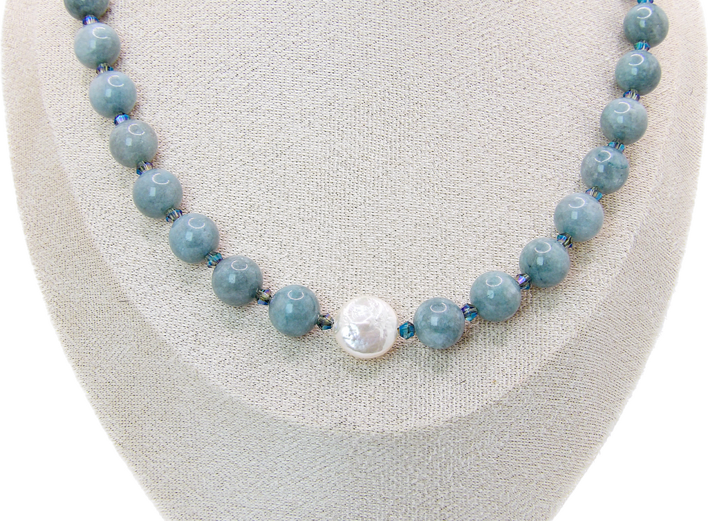 SELENE Necklace | Burmese Jade Beads & Pearl