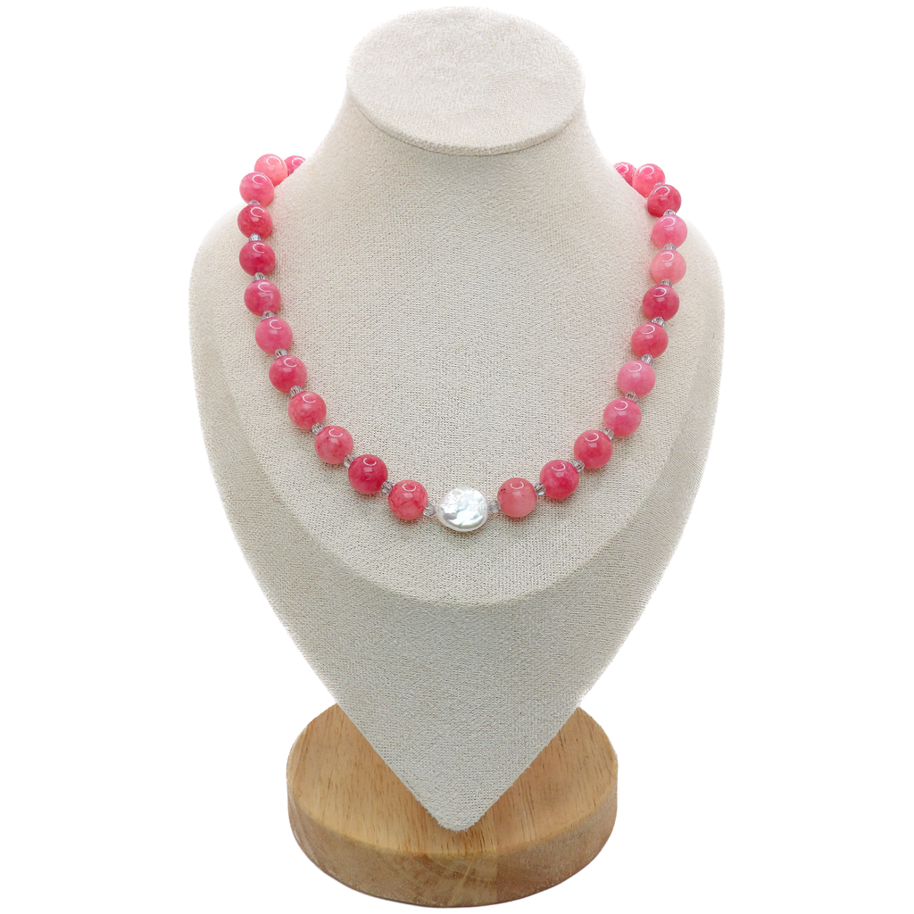 SELENE Necklace | Pink Jade Gem Beads & Pearl