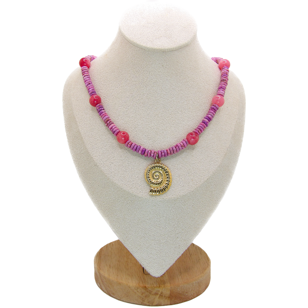 Gypsy Seas Necklace | Pink Jade & Ammonite Pendant