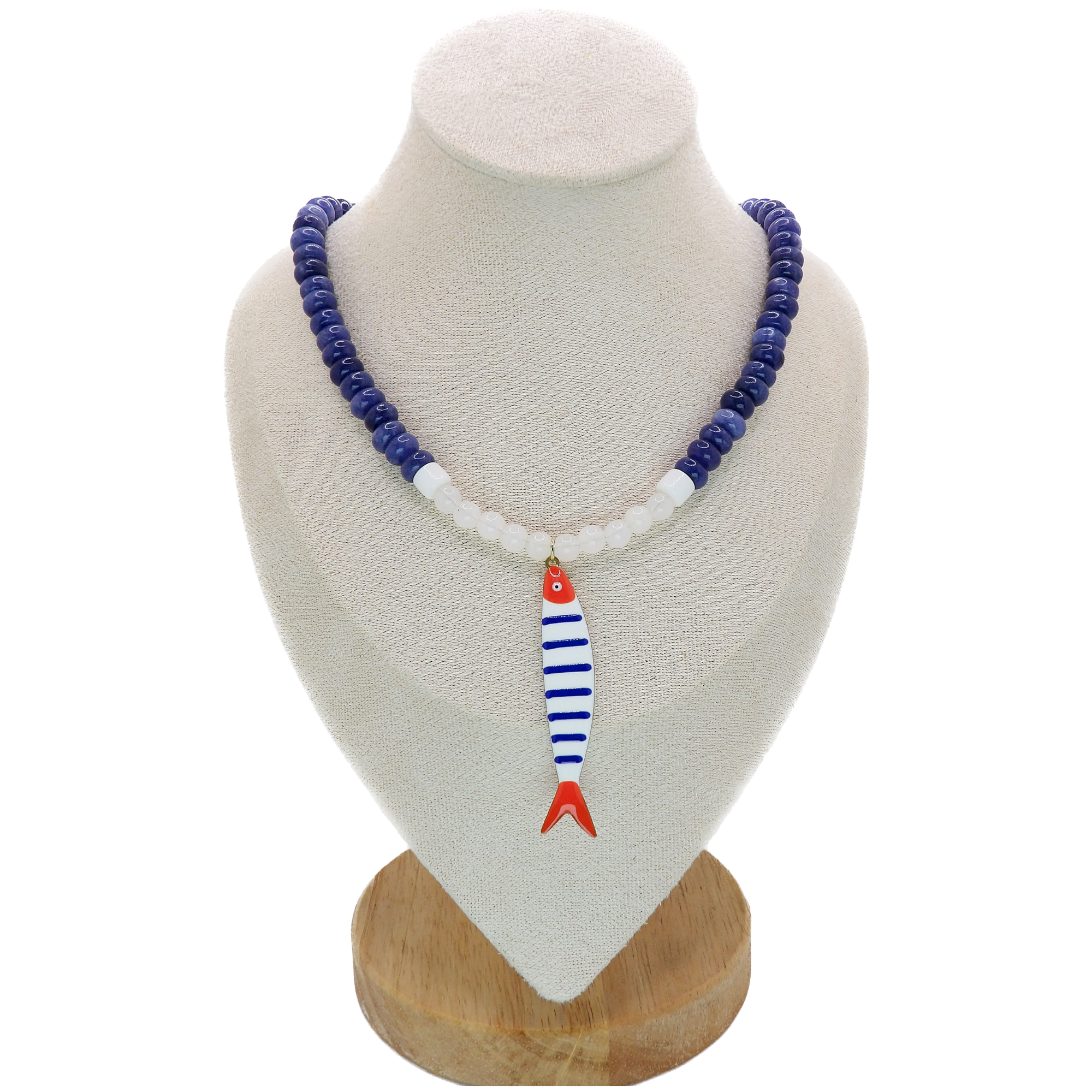 OCEAN MUSE Necklace | Blue Candy Beads, Fish Pendant & Toggle Clasp